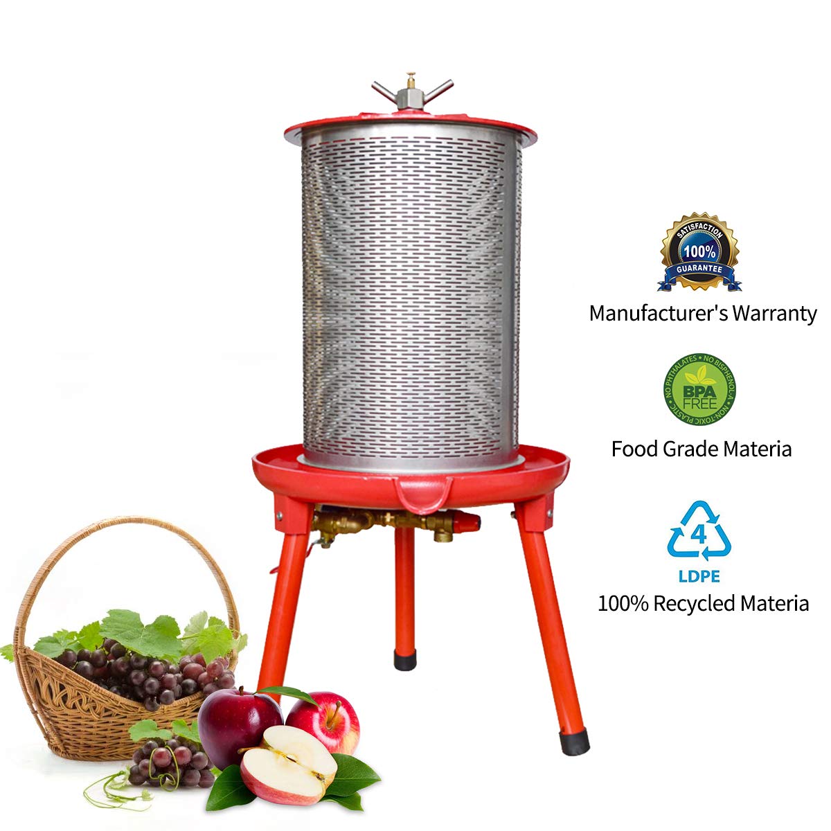 SQUEEZE masterHydropress Press Fruit and Wine Press for Cider Press Wine Making Apple Press Pear Press Honeycomb Press (20L)