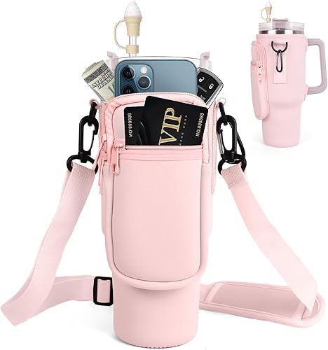 Miniatura 1 de Bolsa para botella de agua Stanley de 40 onzas, soporte para botella de agua con bolsillo para teléfono Stanley con correa ajustable, cubierta de