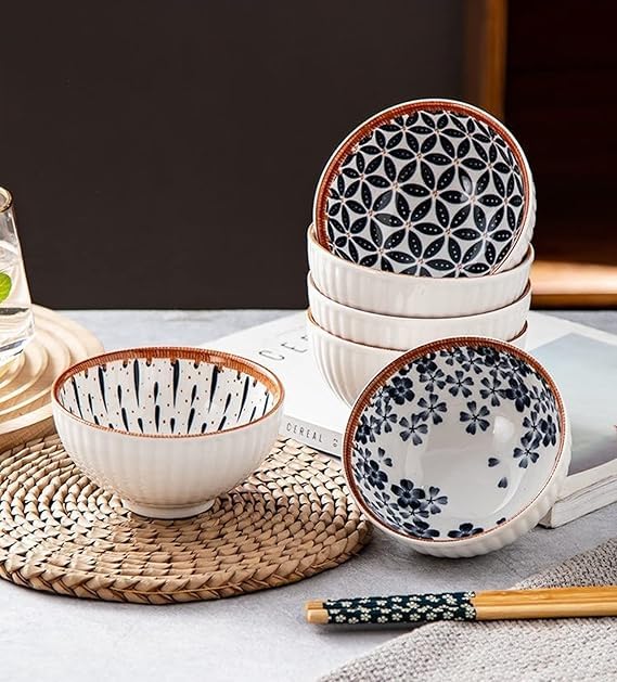 Image of Plates and Bowls Set | Ceramic Dinner Set | 4 Pcs Ceramic Bowl, 2 Plates Elegant Dinnerware for Rice, Soup, Snacks & Desserts-Kitchen & Dining, Crockery Set for Dining & Gifting(2plate+4bowl)