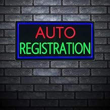 Auto Registration Neon Sign for Business, LED Neon Sign for Auto Registration, Super Bright Lighted Display Board for Window Wall Décor, Pure Acrylic Board, 12V Power Supply. 24” x 12”