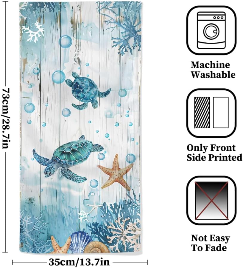 Sea Turtle Hand Towels Set of 2 Breathable Ocean Beach Hand Towels Highly Absorbent Tropical Coastal Bath Towels for Gym Hotel Decorative Summer Kitchen Towels 28.7x13.7 Inc - Image 2