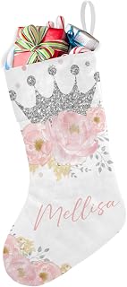 Pink Blush Floral Silver Crown Princess Personalzied Christmas Stockings Stocking Stuffer,Family Holiday Season Decor,Soft