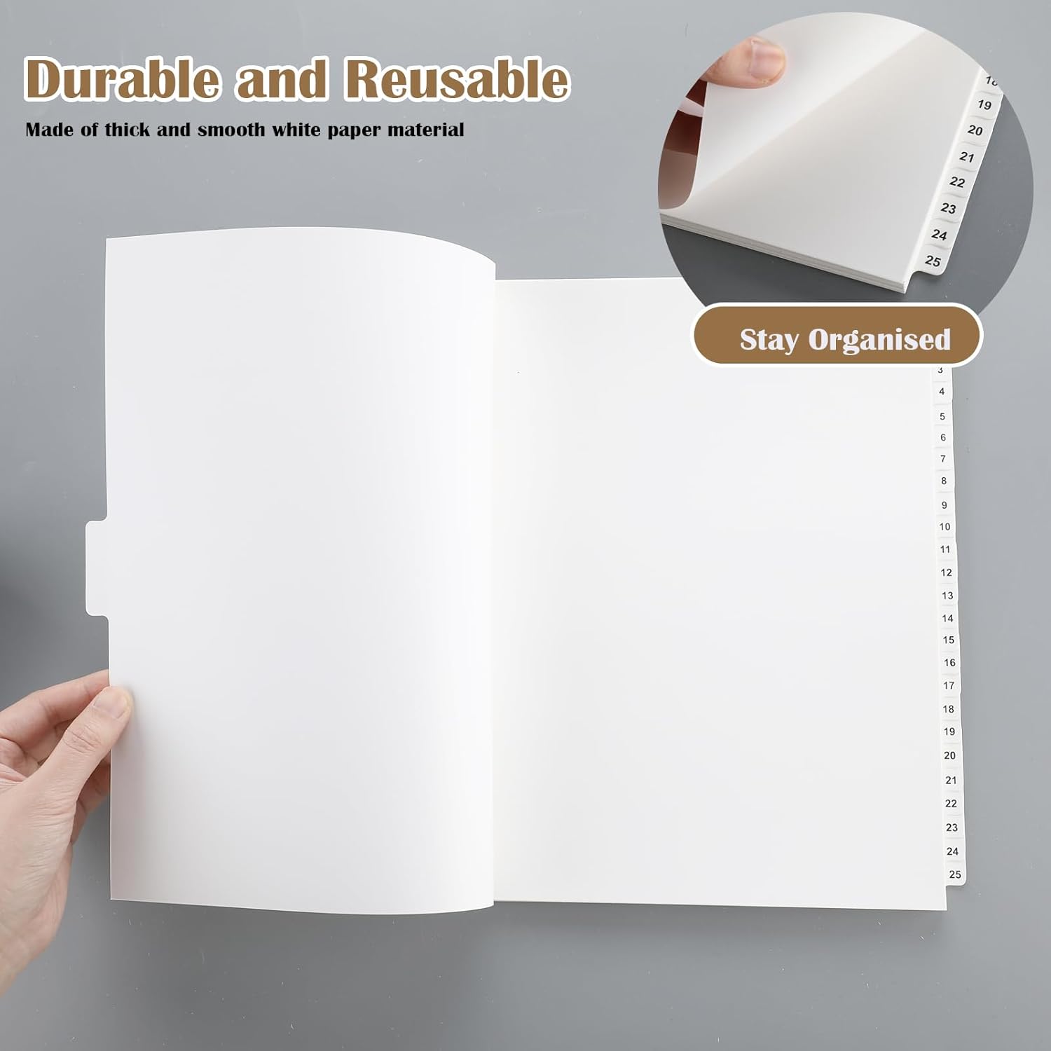 Yeaqee 2 Set 1-100 Numbered Tab Dividers Un-Punched Letter Size 8.5 x 11 Inch Paper Page White Binder Index Dividers for Office Documents Files