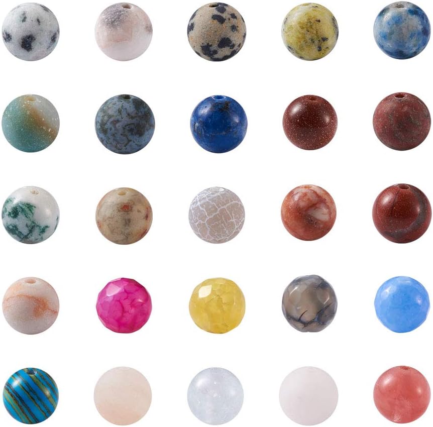 Cheriswelry 250Pcs 8-8.5mm Assorted Natural & Synthetic Gemstone Beads Round Gemstone Beads Healing Energy Stone Loose Spacer Beads for DIY Necklace Bracelet Earring Crafts