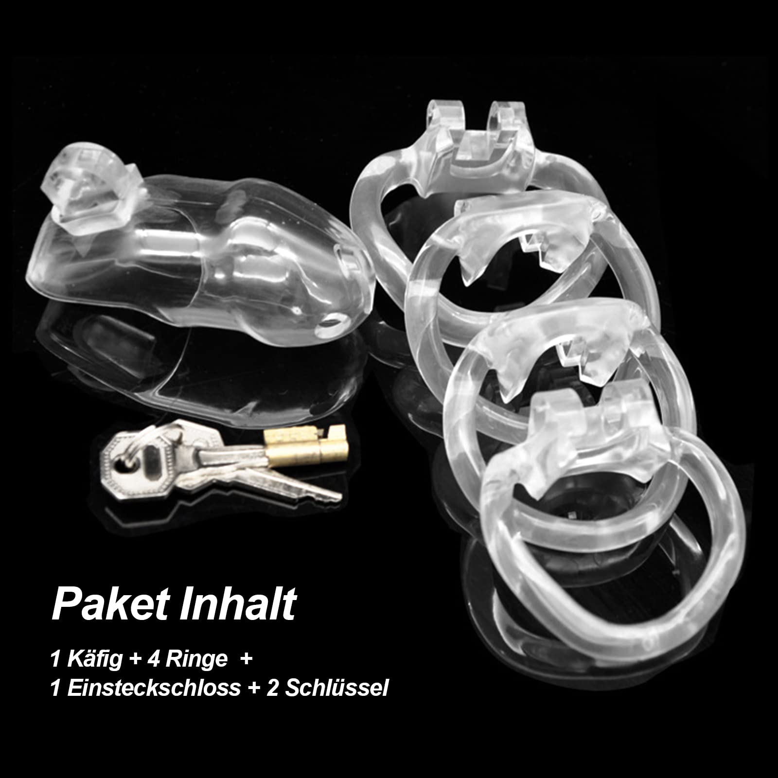 BDSMYEE Gabbia Castità Cock Cage con 3 Anelli per il Pene Maschile, Sex Toys Chastity Cage Pene Sexytoysys Coppia, Giocattoli Sessuali Fetish SM Bondage per Uomo (Trasparente, Corto)