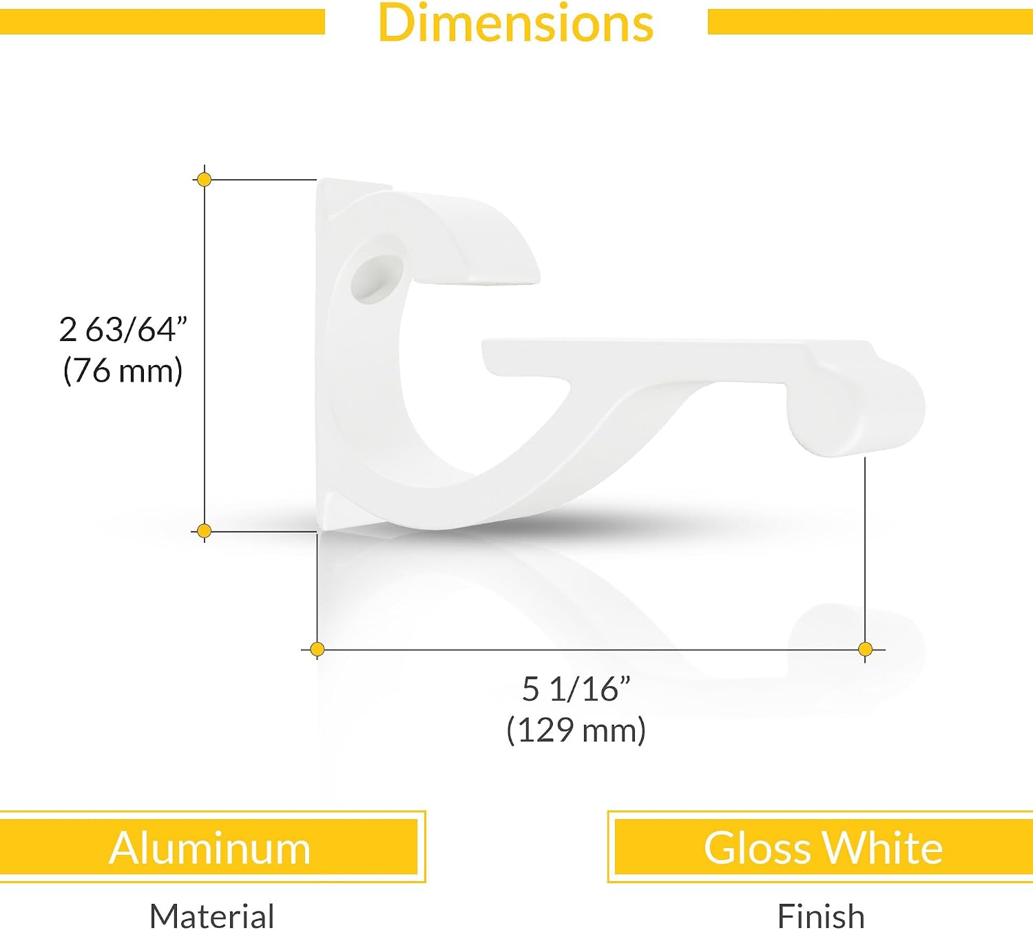 Brixwell Designer Aluminum Shelf Bracket for 3/8" to 1/2" Glass - White Finish Floating Shelf Bracket, Adjustable Glass Shelf Support for Wall-Mounted Shelves, 80 lbs Capacity - Pack of 2