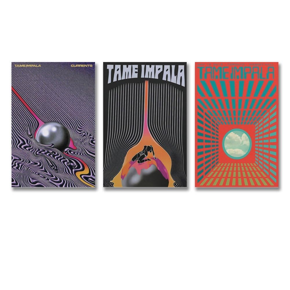 Ockxin A Set Of 3 Vintage Tame Impala Poster Rock Band Music Cover Poster Wall Art Canvas Posters Room Decorative Aesthetic Poster Print Decor Posters 08x12inch(20x30cm)-3pcs Style