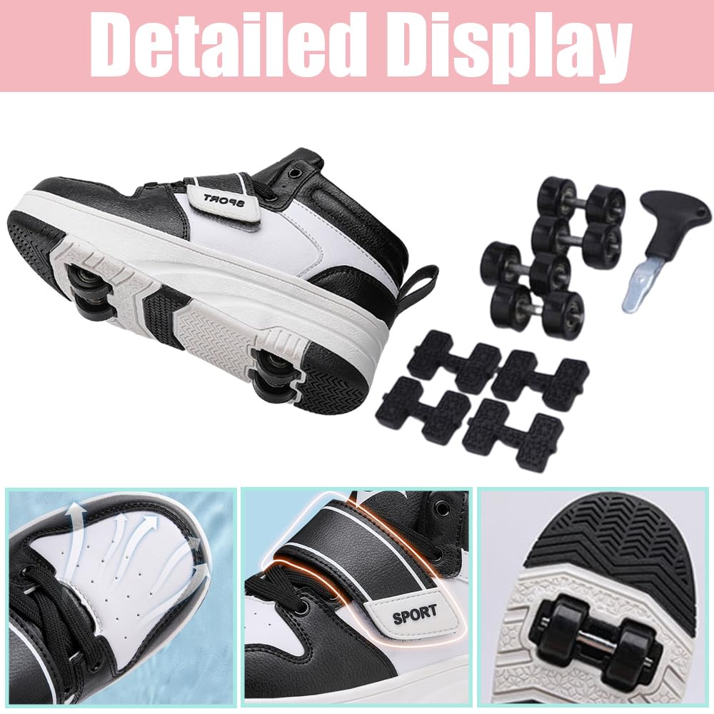 Hixingo Chaussure a Roulette pour Fille Garçons, Chaussures a roulettes Retractable avec Roues Chaussures de Skateboard, Patins à roulettes Unisexe Basket à roulettes pour Enfants Filles Adulte