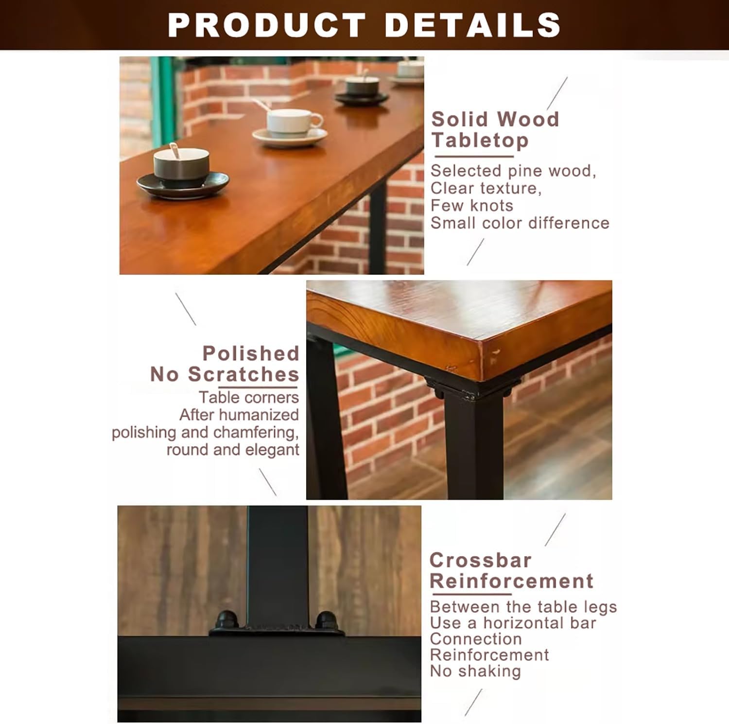 Modern Wood Bar Table Set Table Bar Height Rectangular Kitchen Table for Narrow Space Living Room.(39.4x15.8x41.3in)