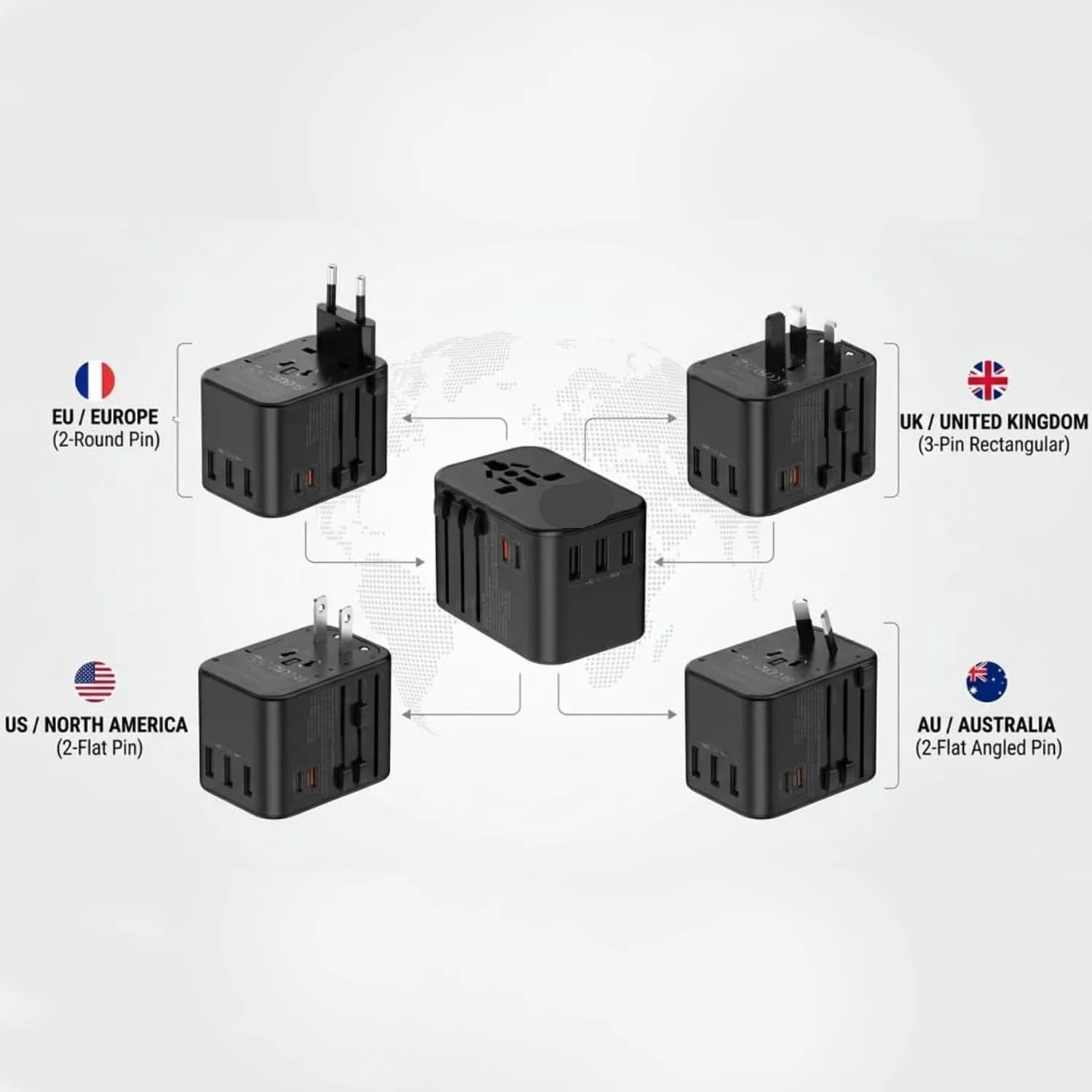 35,5 W PD QC3.0 6-in-1 Universal-Reiseadapter 1 AC 5 USB-Anschlüsse Internationaler Stecker for US UK EU AU
