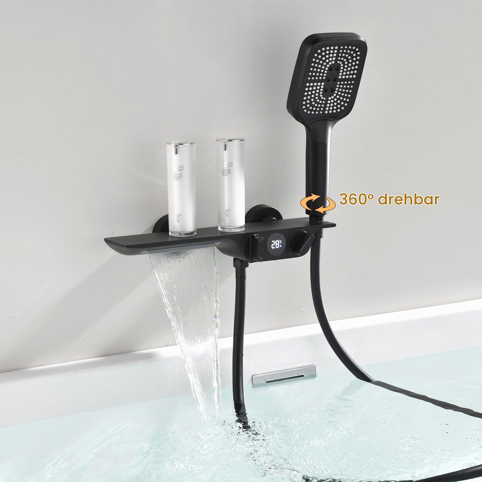 Badewannenarmatur mit Handbrause, Wasserfall Badewannenarmatur