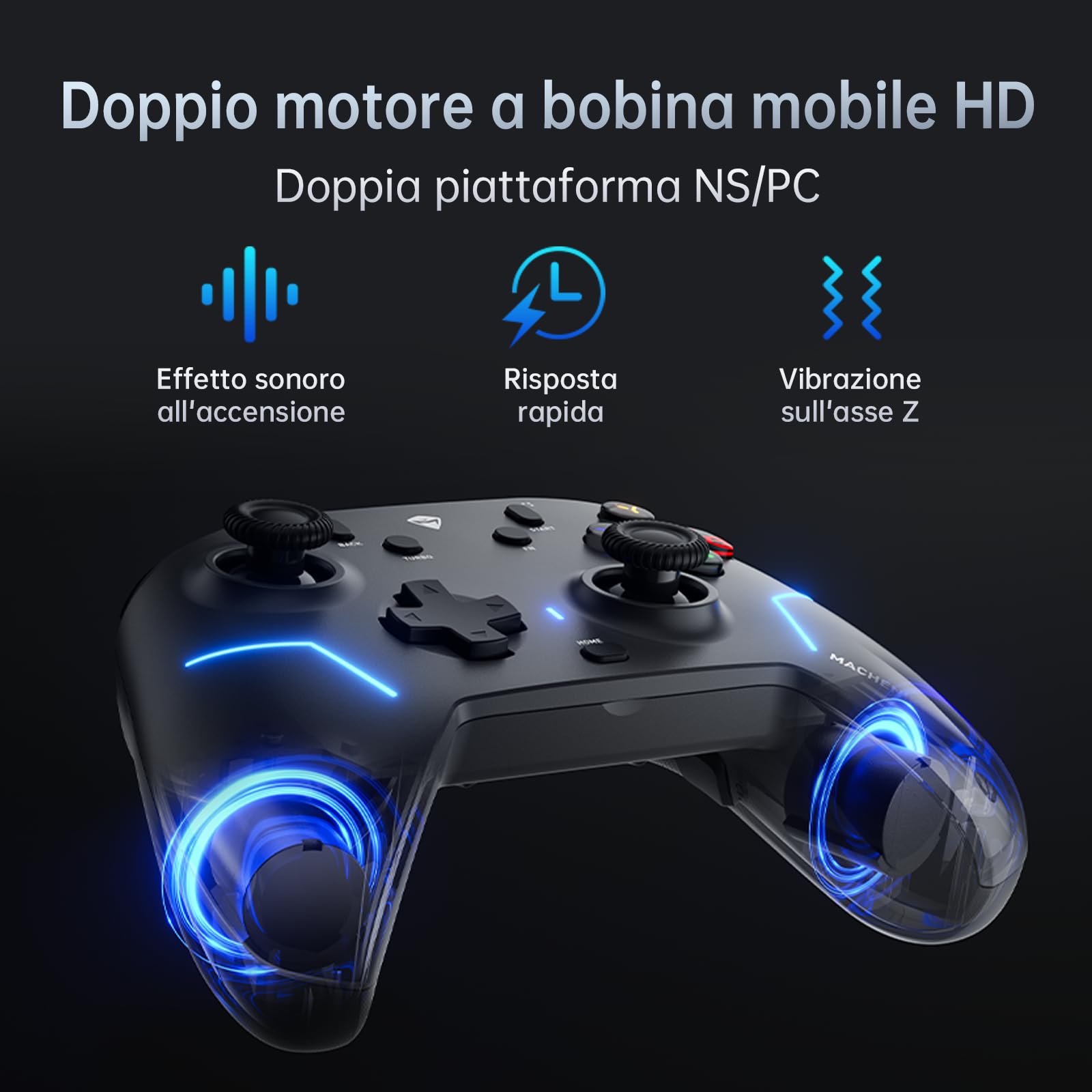Machenike G6V2 Controller, 2 motori a bobina mobile HD, joystick TMR con coppia regolabile, 2 trigger TMR, pulsanti ABXY facilmente intercambiabili, 4 pulsanti programmabili, 1000 Hz, 1200 mAh, Bianco