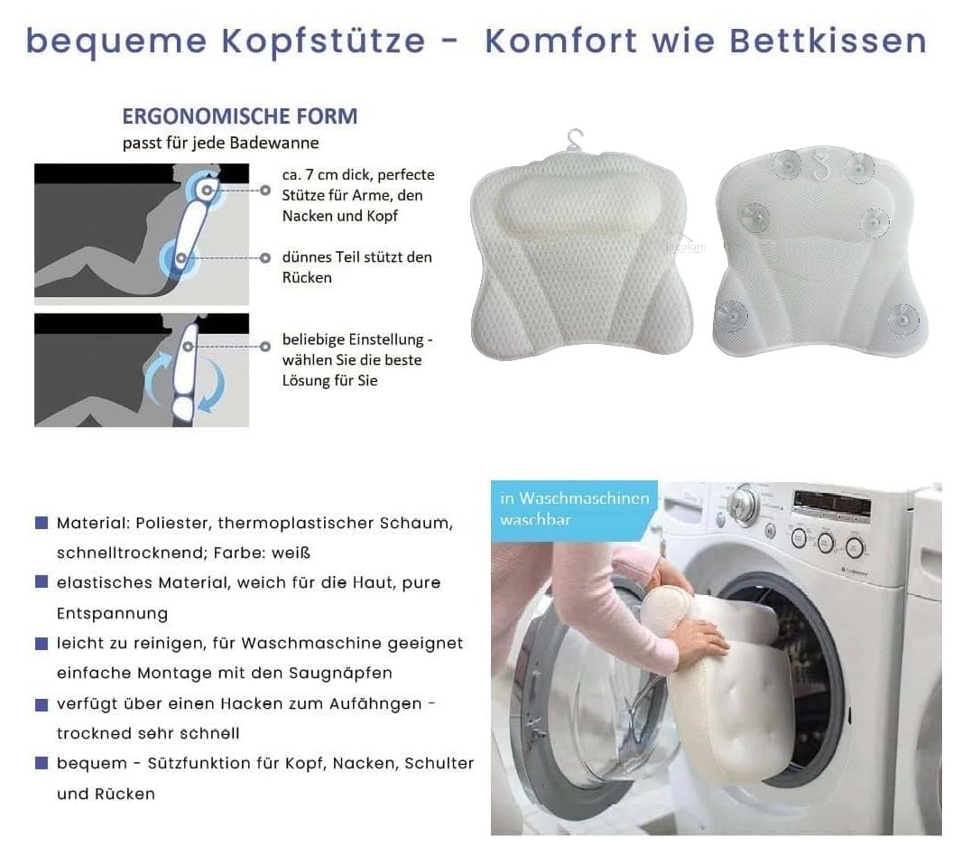 ECOLAM Kopfkissen MARE Nackenstütze für Badewanne Kissen Kopfstütze weiß