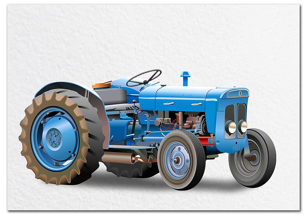 Extra Large Blank Group Greeting Card - XL Big thick A4 size - Any All Occasions Huge Event - Tractor 1960s Farm Farming - No Text on Front or Insert - Lots space for Messages - UK Eco-Friendly