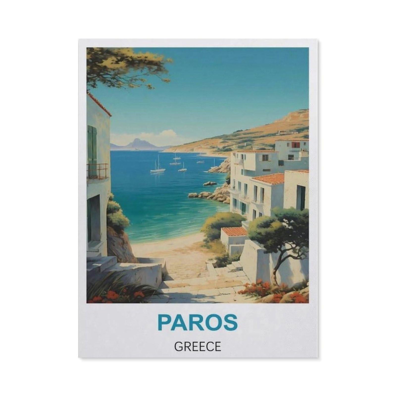 BEAYODKP 5D DIY Diamond Painting Kit，Paros Greece Vintage Travel Poster，Crystal Mosaic Full Drill Round Diamond Painting Embroidery Accessories（50 x 60 cm/19.68 x 23.62 inches）-CB97