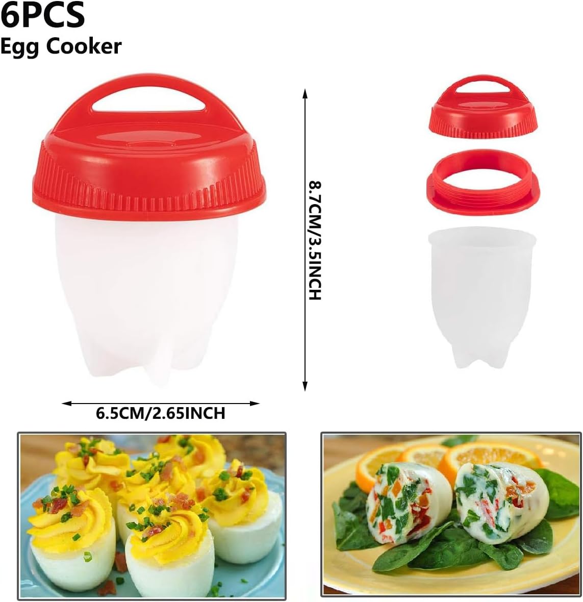 6 PCS Eggs Cooker, Silicone Egg Boil, Hard Boiled Eggs without the Shell, Non-stick Egg Boiler Poachers Egg Holder Cups Fast Cooking Breakfast Sandwiches Kitchen Gadget Tool for Egg Making