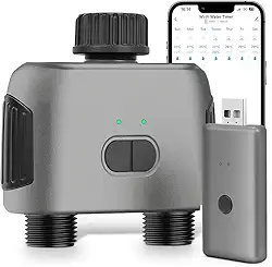 Temporizador Irrigação, Rega Inteligente, Sistema de Rega Automático com Controlo Remoto WiFi e Controlo Duplo em Duas Vias, Compatível para Zigbee, para Vegetais de Jardim/Estufa/Relvado/Pomar