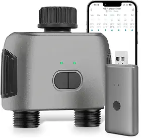 Temporizador Irrigação, Rega Inteligente, Sistema de Rega Automático com Controlo Remoto WiFi e Controlo Duplo em Duas Vias, Compatível para Zigbee, para Vegetais de Jardim/Estufa/Relvado/Pomar