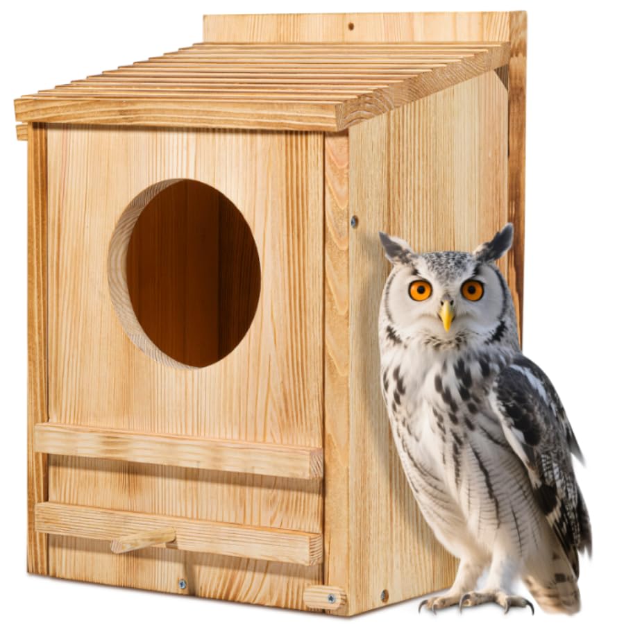 Barn Owl House,Owl Nesting Box for Outside, Wooden Screech Owls Nesting Box, Large Caliber Round Hollow Outdoor Bird's Boxes, Suitable for Wildlife