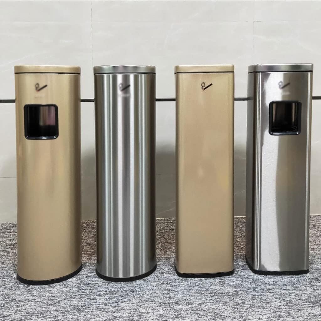 Stainless Steel Ashtray Trash Can with Removable Lid, Vertical Soot Column for Indoor & Outdoor Use
