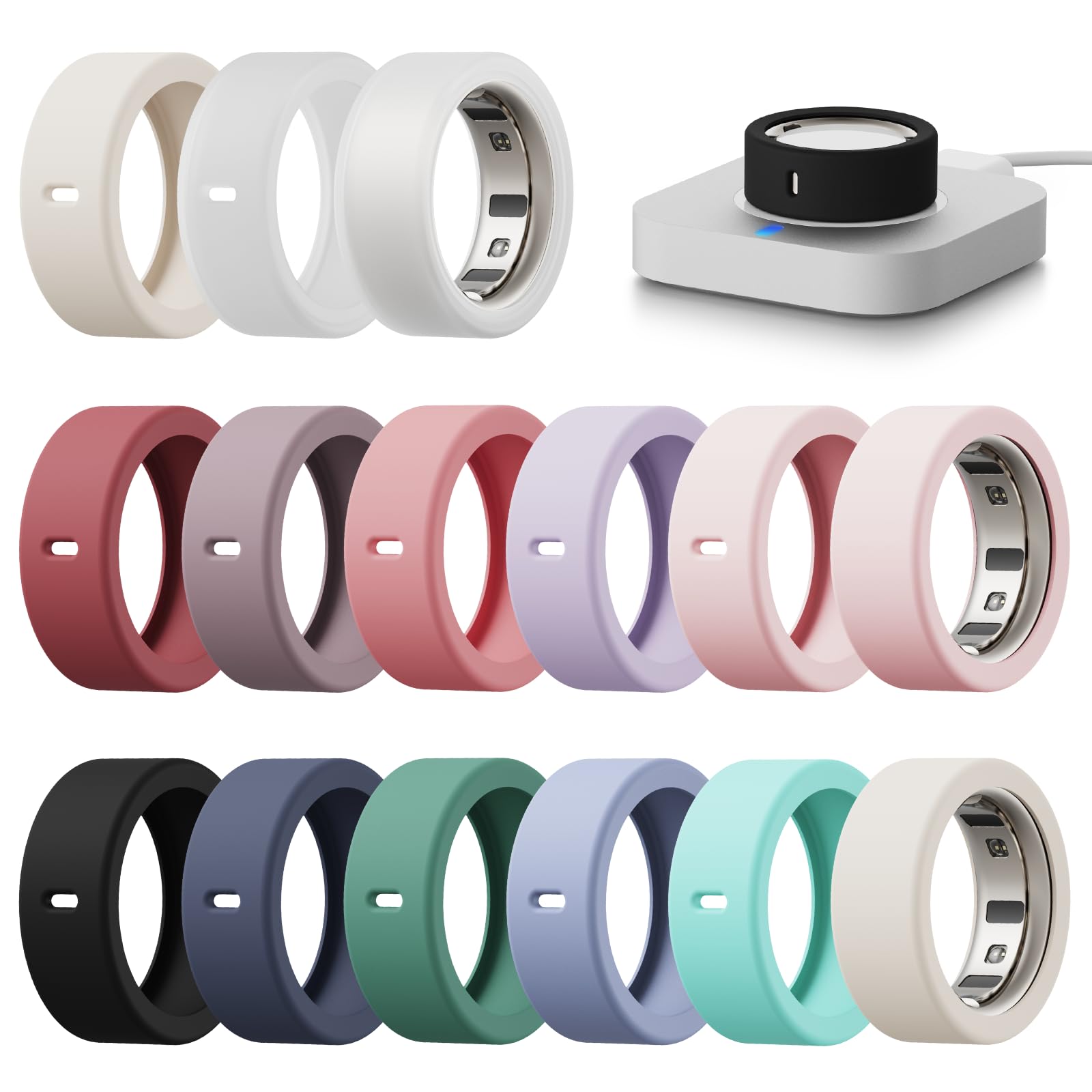 15 Pack Cover Compatible with Oura Ring Gen 4/Gen 3 Horizon/Gen 3 Heritage, Anti-Scratch Silicone Case for Oura Ring Protector for Women Men Working Out Gym, Support Charging with Cover on-picture-24