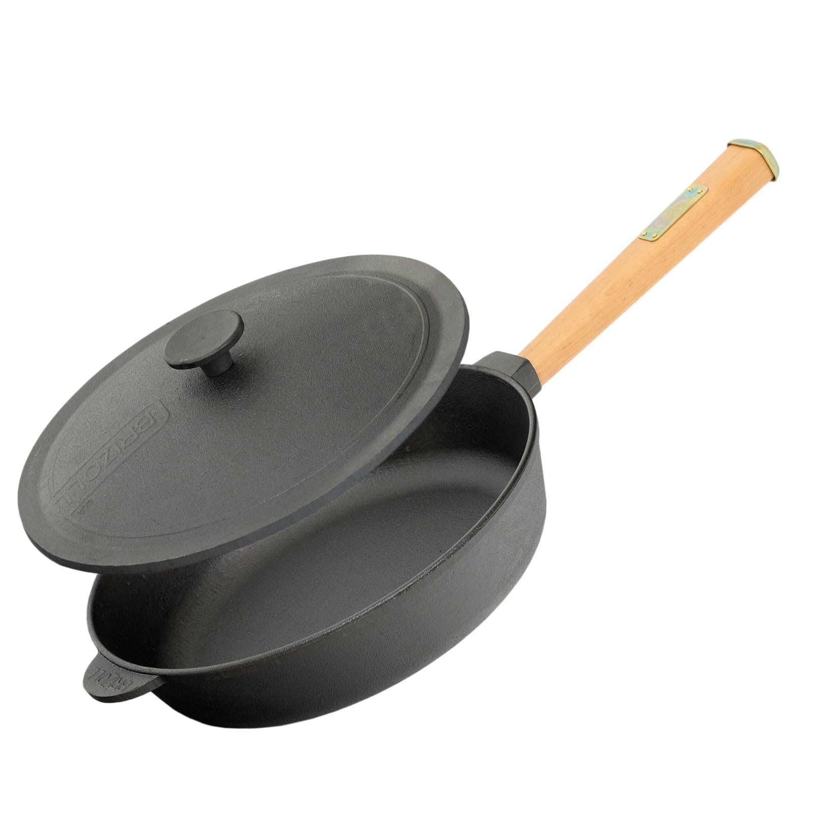 8L Touristenkessel Deckel Ø28 cm Pfanne Gusseisen Gusseisenpfanne Schwenktopf Kessel - Campingtopf Küchenhelfer Bambus Set