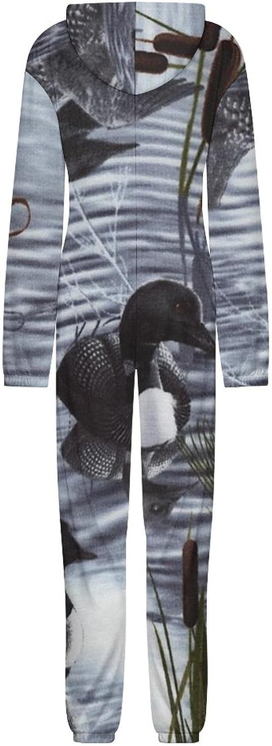 Loons Duck Adult Pajamas Onesie with Hood Pocket Jumpsuits One Piece Sleepwear