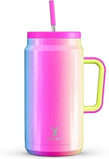 Meoky 50 oz Tumbler with Handle and Straw, Stainless Steel Vacuum Insulated Tumbler with Lid and Straw, Keeps Cold for 36 Hours, 100% Leak-proof, BPA-Free, Non-slip Base (Carnival)
