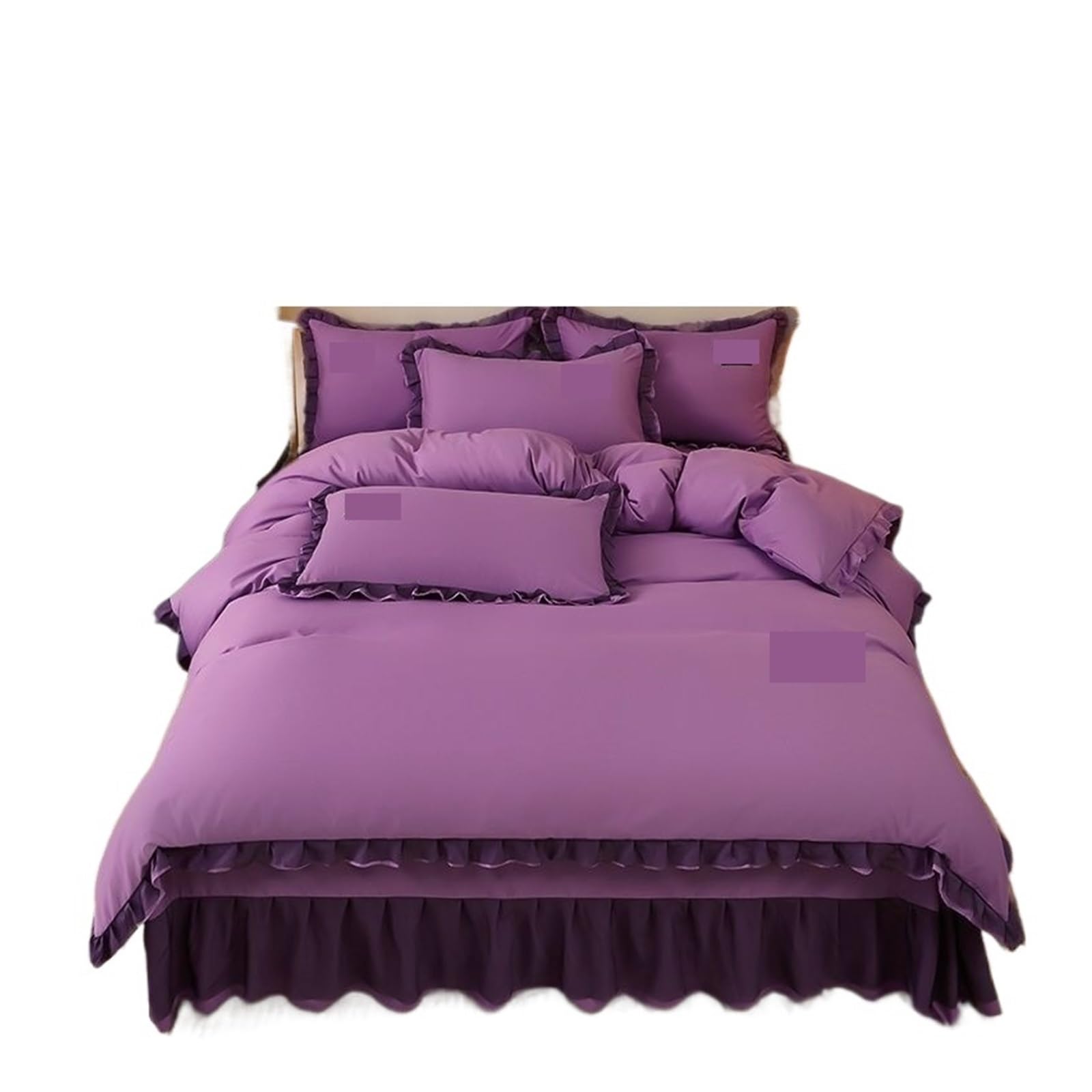 SUBLXPoten Ruffle Duvet Cover Four-piece Bed Set Quilt Cover, Solid Color Lace Sheet Brushed Double
