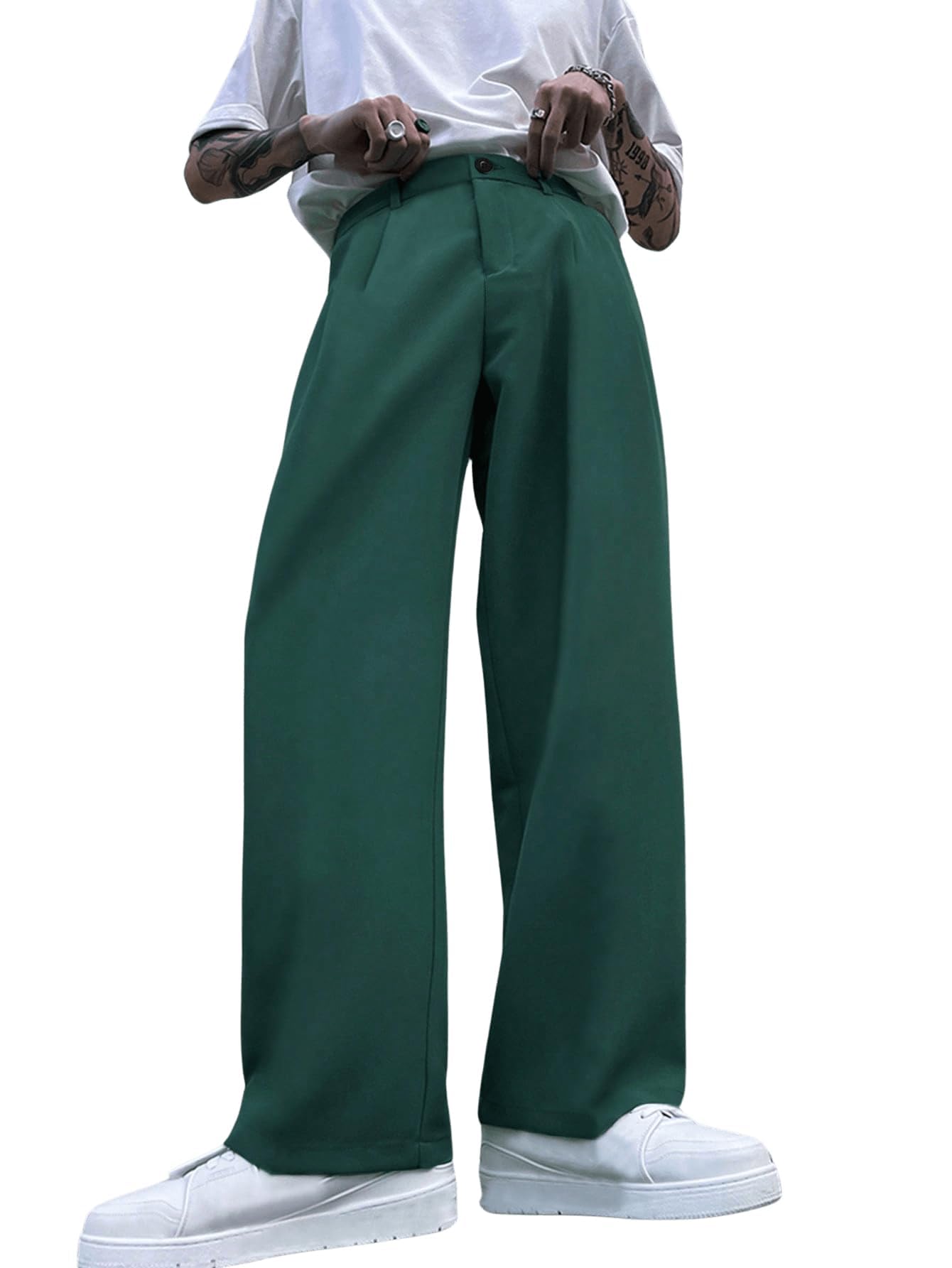 Milumia Mens Wide Leg Pants High Waist Button Zip Up Baggy Trousers with Pocket