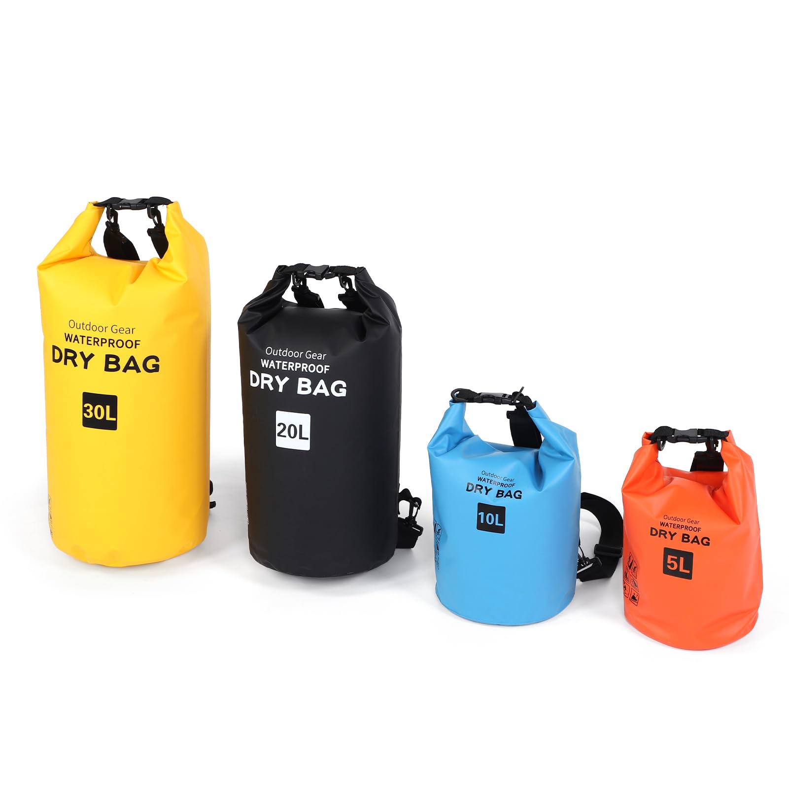 Regenfester Trockensack, Roll-Top, Leistungsstarker Schwimmender Trockensack, Vielseitiger für Outdoor-Aktivitäten, 5 L, 10 L, 20, 30, Zum Kajakfahren, Surfen (4 Sets in einem Paket)