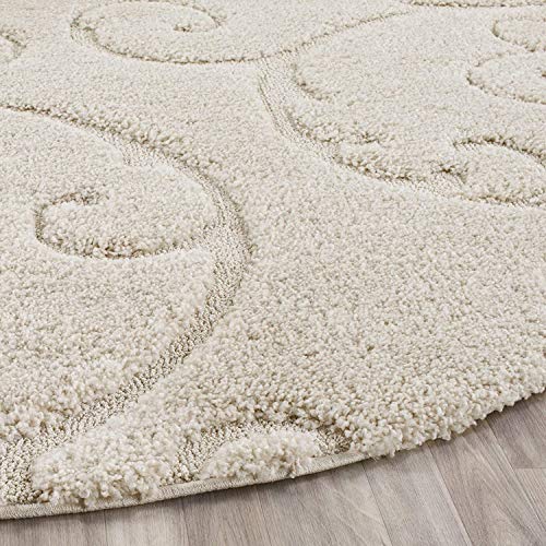 Image of Handwoven Microfibre 3D Rug for Living Room (Ivory & Ivory, 10 X 10 Feet (Round), Microfibre)