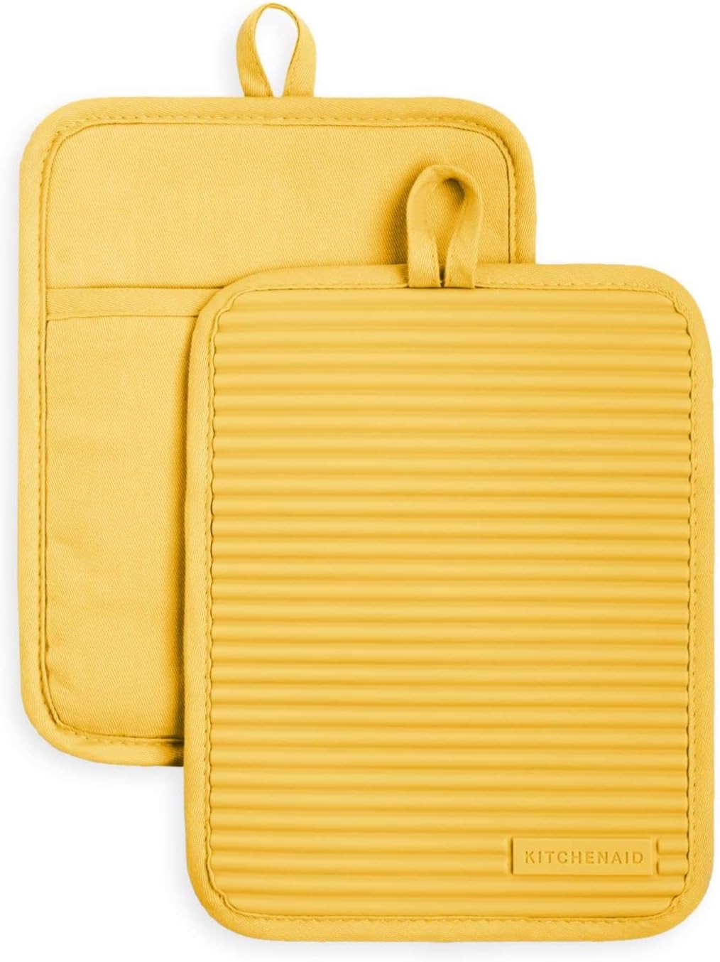Ribbed Soft Silicone Pot Holder 2-Pack Set, Orange Sorbet, 7"x9"