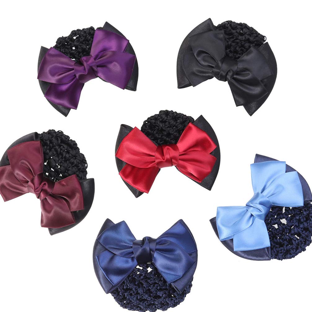 Minkissy 3Pcs Hair Snood with Flower Clip, Bowknot Mesh Bun Cover and Headdress for Women and Girls - Office and Casual Wear - Red