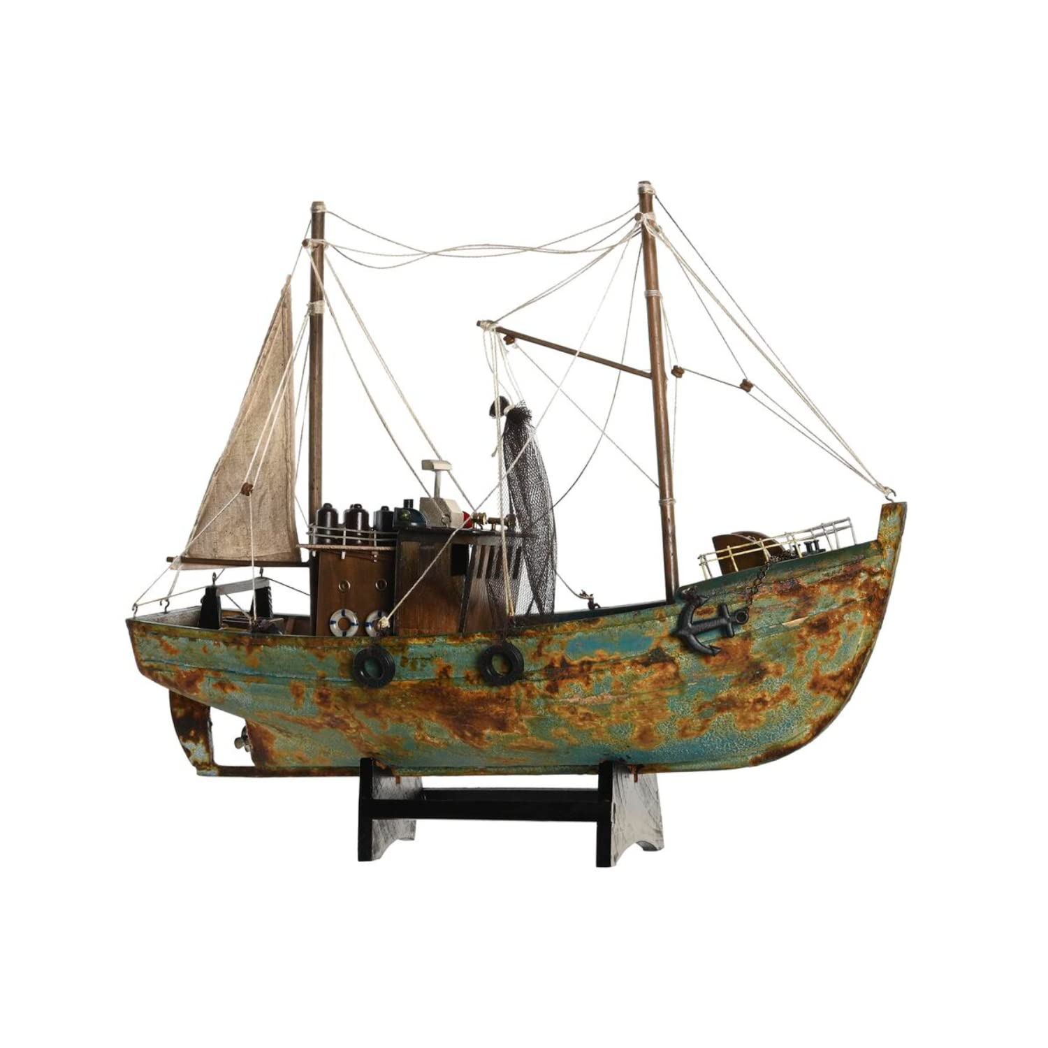 DKD Home Decor Barco de la Marca, Color marrón y Verde (40 x 13 x 35 centímetros)