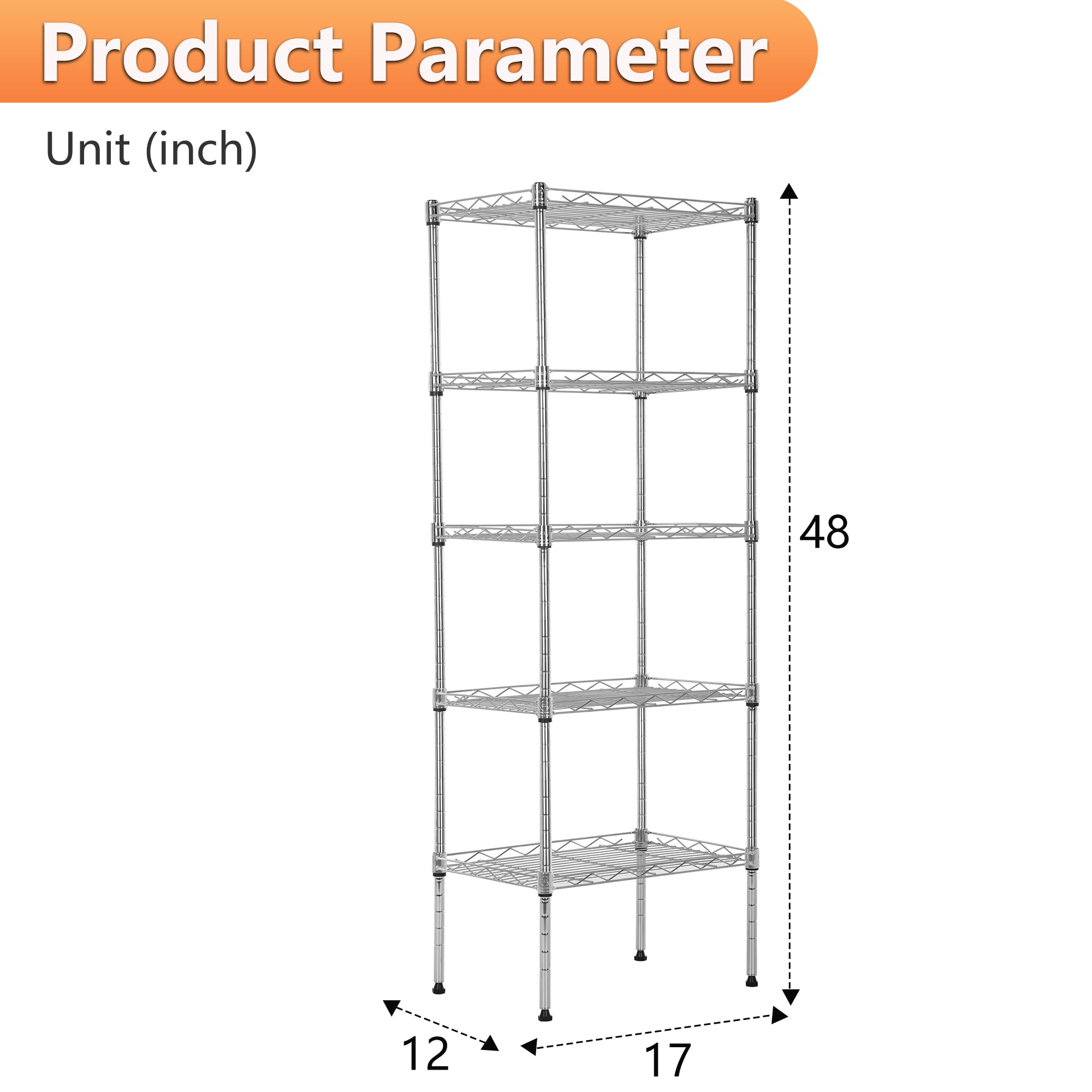 5-Tier Chrome Wire Shelf - 750lb Capacity -3 5-Tier Chrome Wire Shelf - 750lb Capacity -3