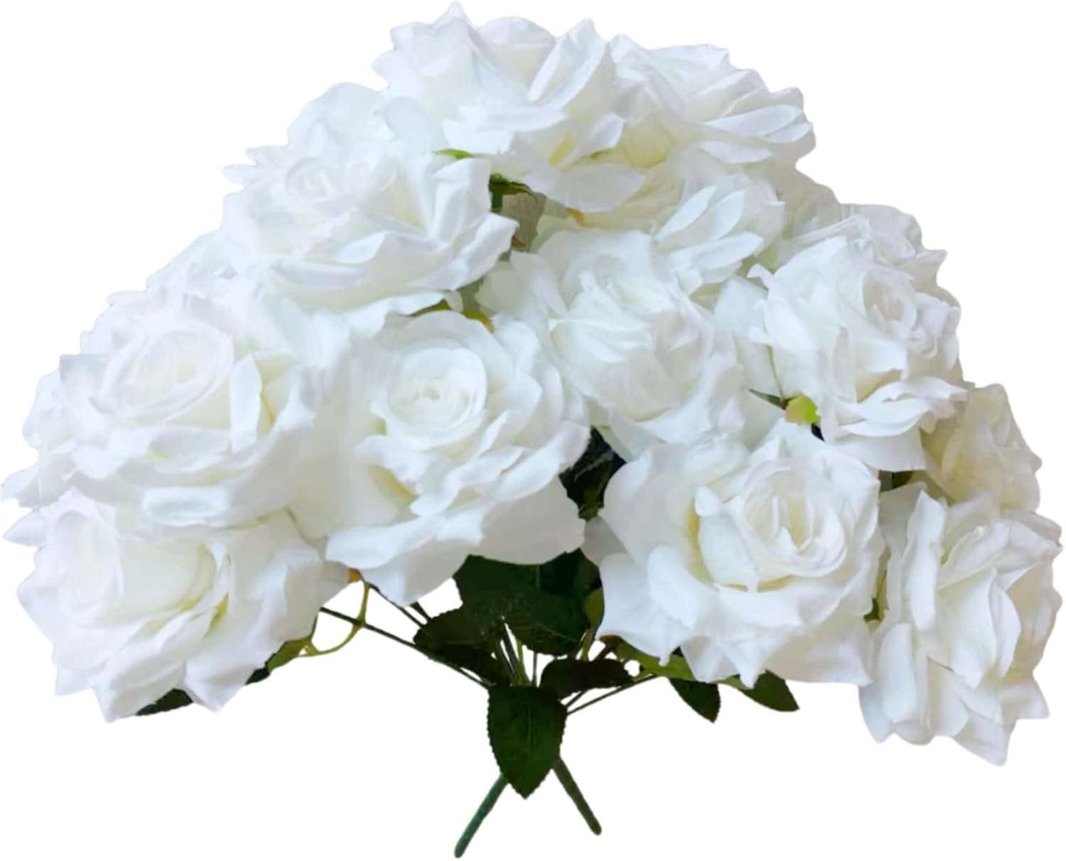2 Bouquets, White Roses Artificial Flowers, Fake Roses Bouquet, 18 Heads, 16 Inch, Faux Wedding Bouquets with Stems, Floral centerpieces for Tables, Outdoor Decor (White)