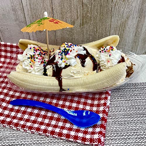 Outside The Box Papers Clear Plastic Banana Split Boats 12 Oz. - Paper Umbrellas - Eco Friendly Plastic Spoons- 16 Each #TOP3