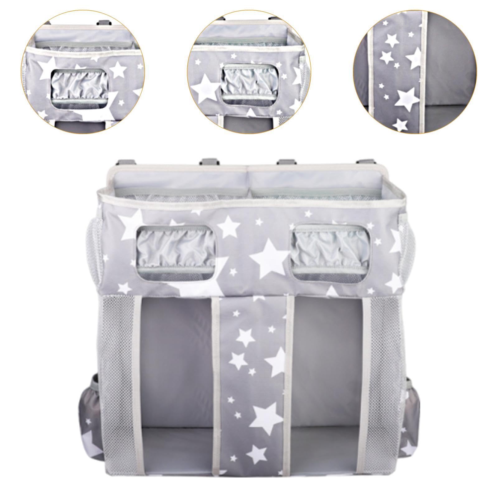 Bolsa de Almacenamiento para Guardería con Organizador de Pañales Y Porta Pañuelos, Estrellas Blancas Grises, tal como se describe
