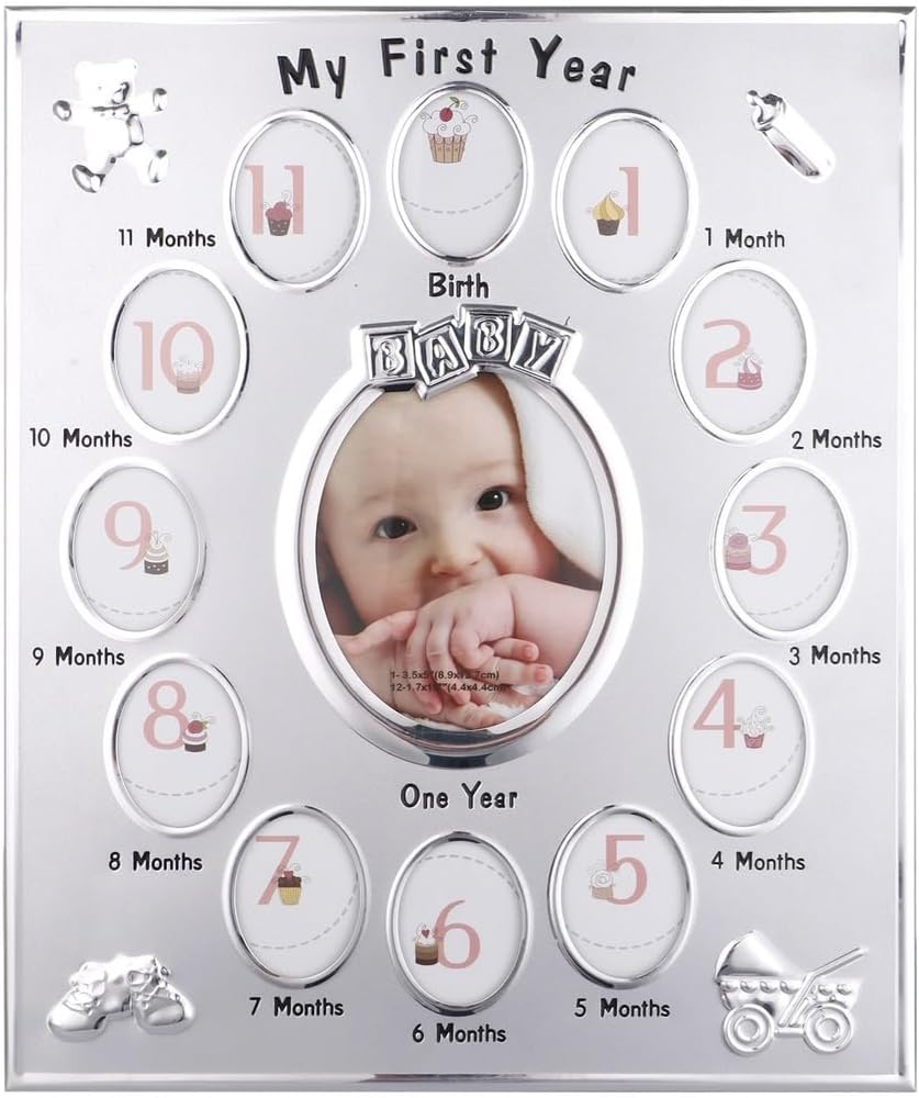 Oval Frame for Parents New, Baby's Frame Keepsake Year Shocking for Picture, Milestone Keepsake One-Year-Old Baby First, Year First Shape Frame Photo, Keepsake