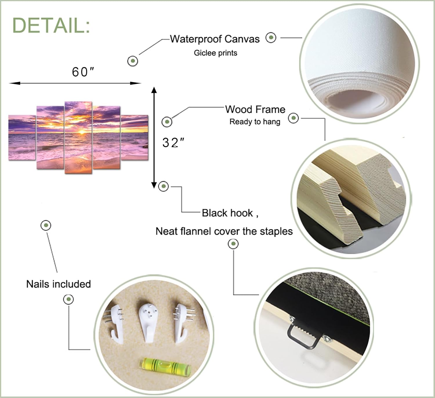 LevvArts Large 5 Panel Beach Sunset Wall Art Canvas Sea Ocean Picture Prints Seascape Painting for Living Room Office Decor - Image 6