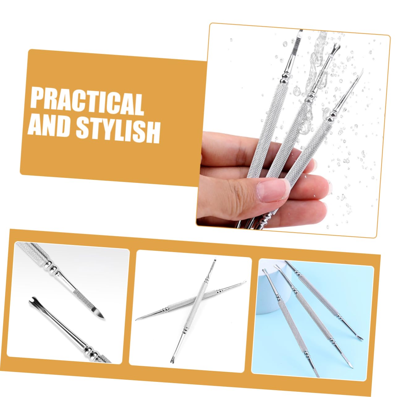 FOMIYES Stainless Steel Nail Art Tools Cuticle Forks and Cleaner Set of 3 for Home Manicure