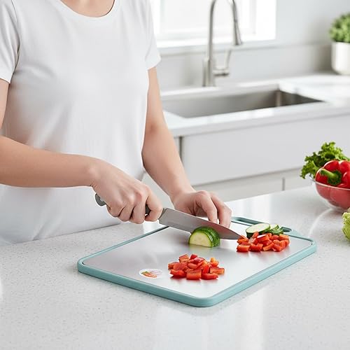 Miniatura 3 de Stainless Steel Cutting Board 39x29cm, Double-Sided Chopping Mat with Handle, Meal Prep Board for Kitchen, Restaurant, Commercial Use, Meat,