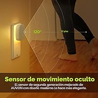 Vista 4 de AUVON - Luz nocturna LED enchufable con retroiluminación y sensor de movimiento y sensor de atardecer a amanecer, luz nocturna regulable de luz
