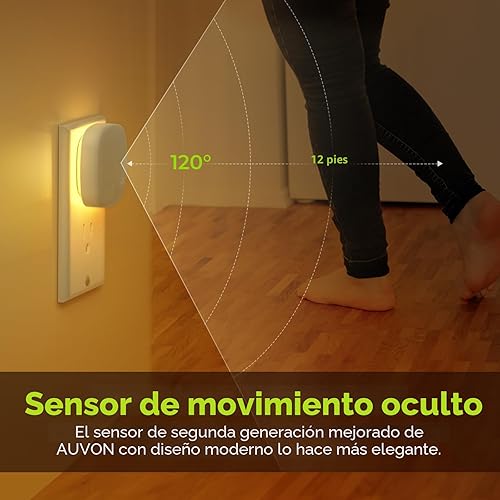 Miniatura 4 de AUVON - Luz nocturna LED enchufable con retroiluminación y sensor de movimiento y sensor de atardecer a amanecer, luz nocturna regulable de luz