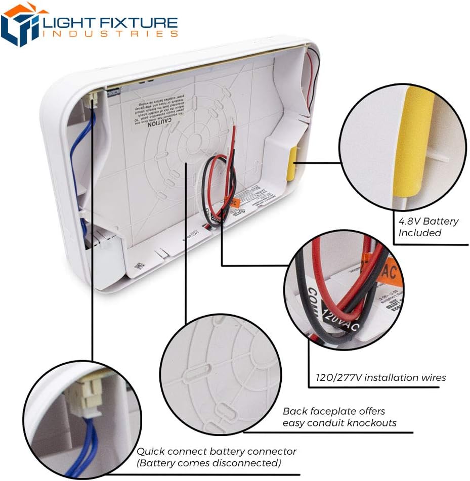 LFI Lights® Compact Exit Sign, UL 924 Listed, Green LED, White, 120/277VAC Hardwired with Battery Backup, Wall, Ceiling or Side Mount, Optional Double Face and Knock Out Arrows, LEDJRGWBB