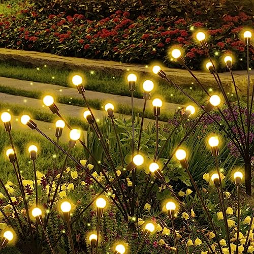 6 Pack Solar Garden Lights, 8LED Swaying Solar Firefly Lights, Sway by Wind, Dancing Solar Outdoor Lights Waterproof, Firefly Solar Garden Decorative Lights for Outside Yard Patio Pathway Decoration