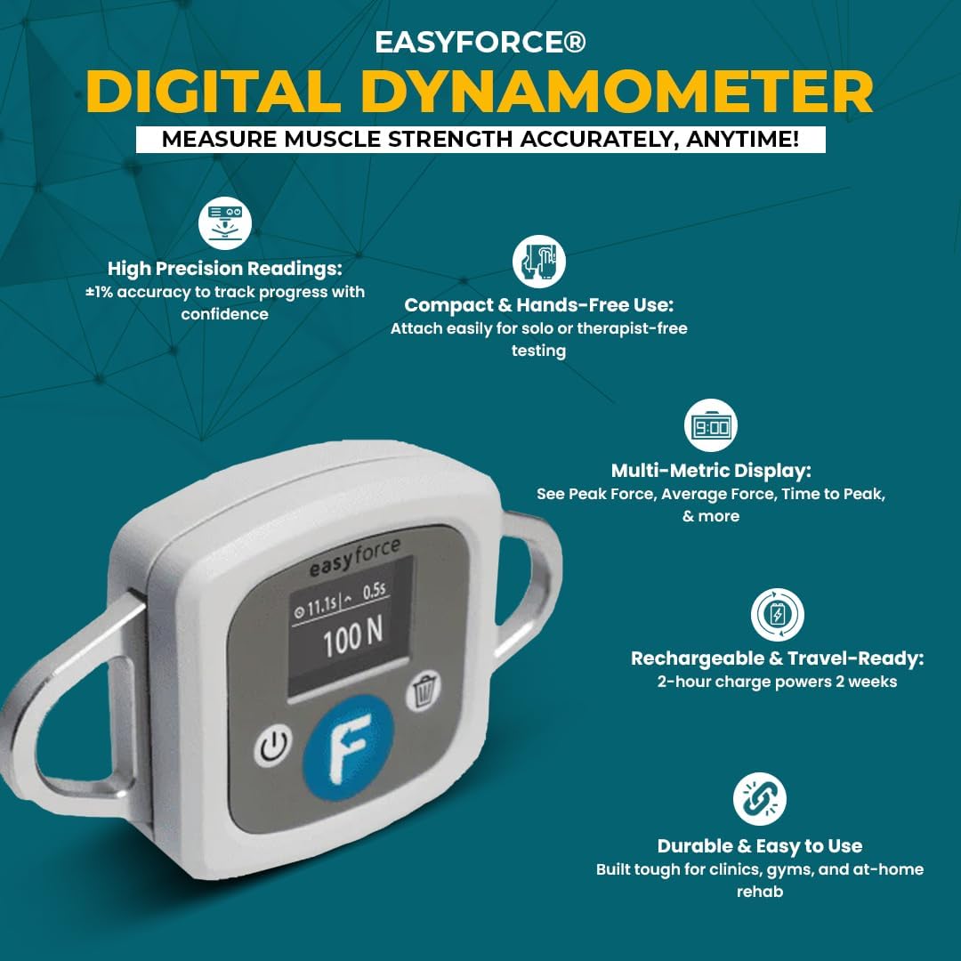 EasyForce® Digital Dynamometer - Precision Muscle Strength Assessment for Rehabilitation, Clinically Proven Accuracy, Monitoring Progress, Measure Grip Strength for Fitness and Health.