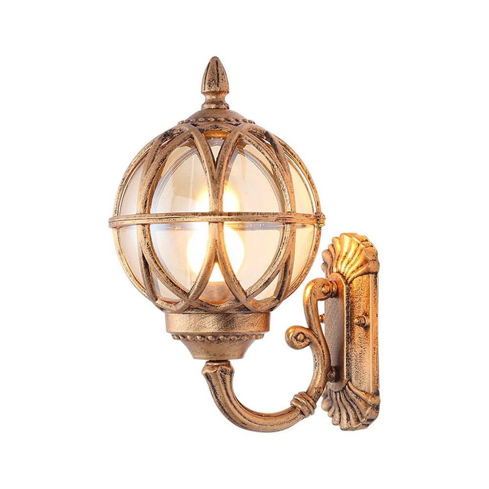 HELCEKOU Fashion Outdoor Earth Round Glass Wall Light European Door Decoration Sconces Courtyard Antique Retro Driveway Bollard Aisle Warehouse Lighting E27 Indoor and