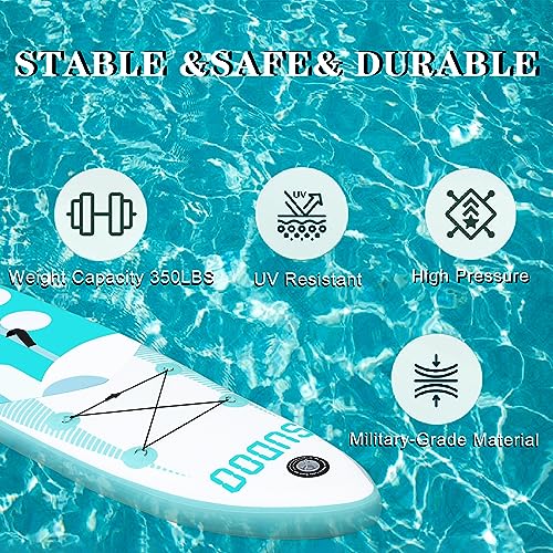 SUDOO Inflatable Stand Up Paddle Board. 10.6\'x33 x6 Stand-Up Paddleboards. Ultra-Light SUP Board for Adults & Youth. Paddle Boards incl Paddle/Pump/Backpack/Leash/3 Fins/Non-Slip Deckpad/Repair Kit
